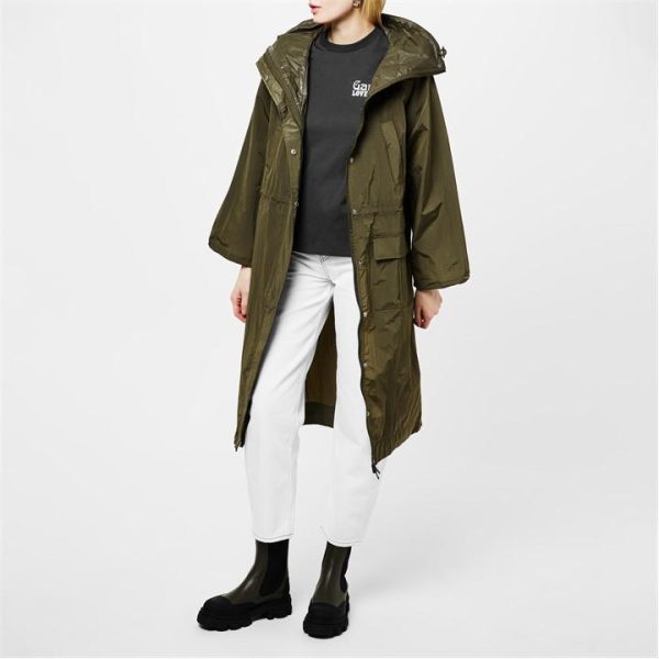 GANNI Software Long Parka Coat - Green