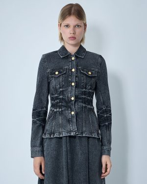 GANNI Stretch Denim Jacket - Woman Jackets Black Fr - 38