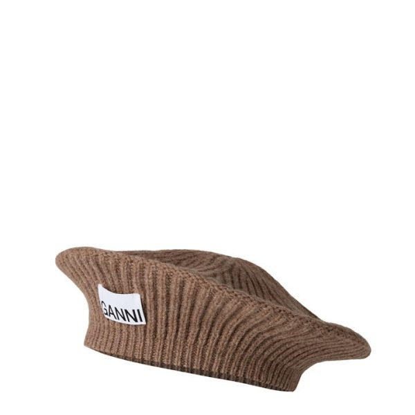 GANNI Structured Ribbed Beret - Beige