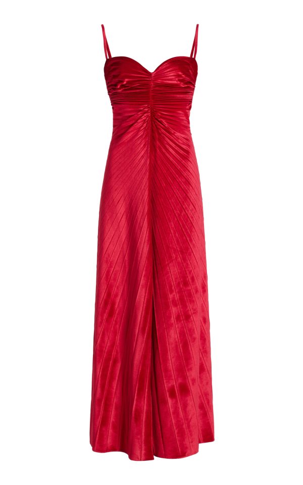 GEORGIA HARDINGE - Exclusive The Remnant Pleated-Velvet Midi Dress - Red - UK 6 - Moda Operandi