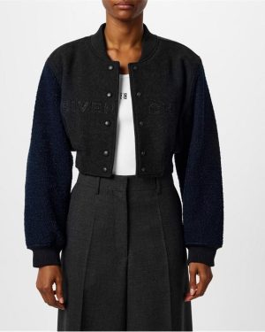 GIVENCHY Cropped Varsity Jacket - Grey