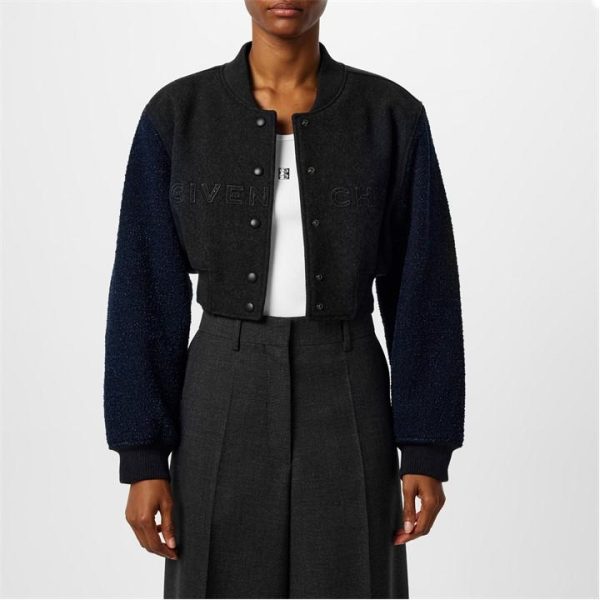 GIVENCHY Cropped Varsity Jacket - Grey