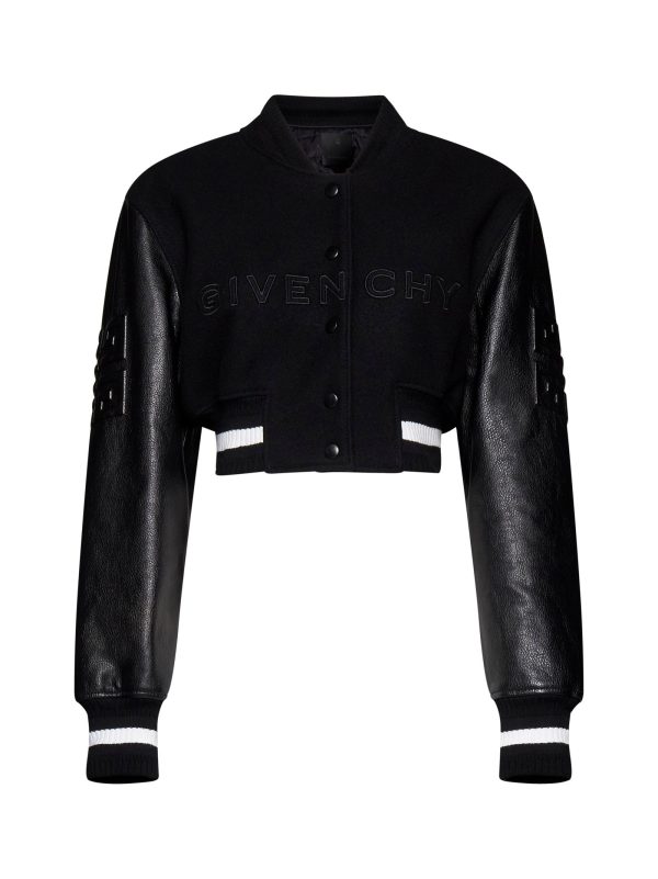 GIVENCHY | Wool and leather cropped varsity jacket | Women | 38