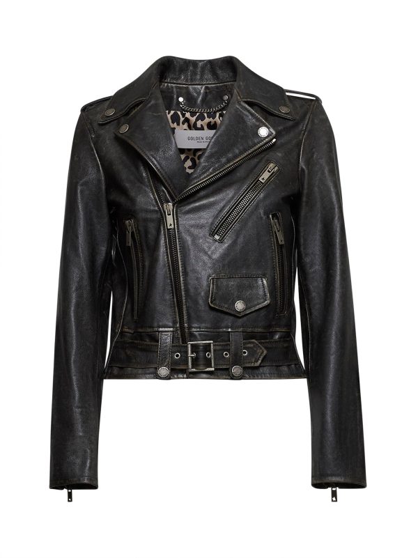 GOLDEN GOOSE | Black leather biker jacket | Women | 40