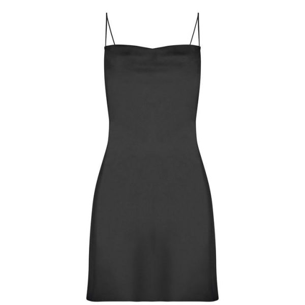 GOOD AMERICAN Satin Slip Mini Dress - Black