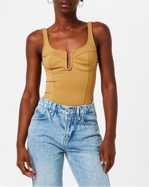 GOOD AMERICAN Scuba U Ring Corset Bodysuit - Brown