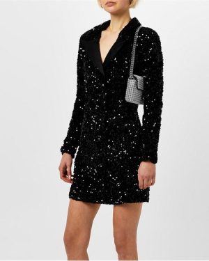 GOOD AMERICAN Sequin Blazer Dress - Black