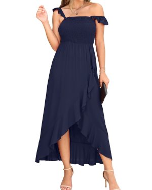 GRECERELLE Womens Summer Beach Cami Dress - Smocked Bust, Maxi Blue,