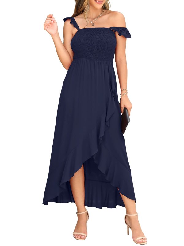 GRECERELLE Womens Summer Beach Cami Dress - Smocked Bust, Maxi Blue,