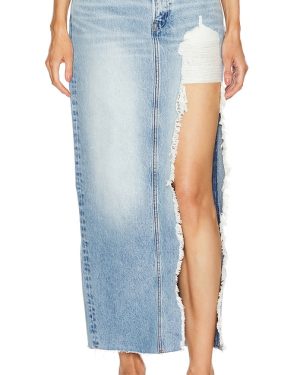 GRLFRND Blanca Maxi Skirt With High Slit in Denim-Light. Size 25.