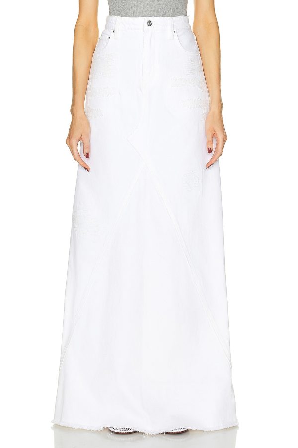 GRLFRND Fiona Godet Maxi Skirt in White Rip - White. Size 23 (also in ).