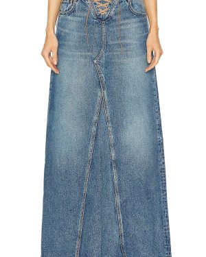 GRLFRND Indira Laced Maxi Skirt in Nashville - Denim-Medium. Size 24 (also in ).