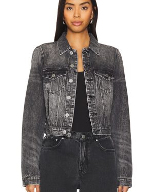GRLFRND Maeve Fitted Denim Jacket in Black. Size XXS.