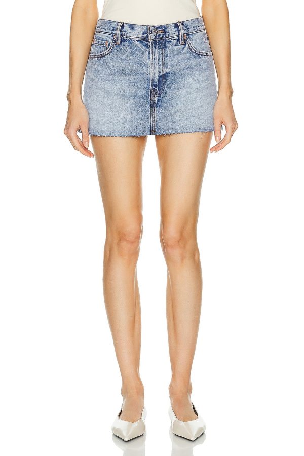 GRLFRND Maren Mini Skirt in Bluebird Fray - Blue. Size 31 (also in 32).