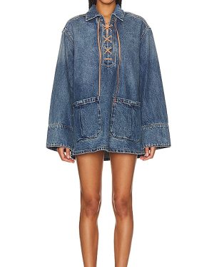 GRLFRND Marisa Laced Tunic Dress in Denim-Medium. Size S.