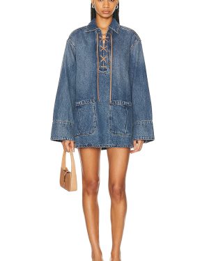 GRLFRND Marisa Laced Tunic Dress in Nashville Suede - Denim-Medium. Size L (also in S).