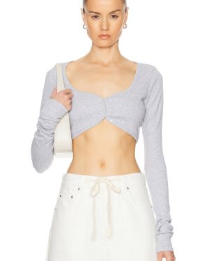 GRLFRND Rib Button Through Crop Top in Heather Grey - Grey. Size L (also in S, XL, XXS).