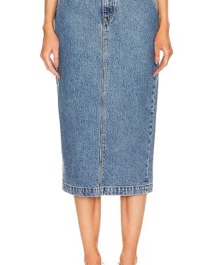 GRLFRND Robin Midi Pencil Skirt in Denim-Medium. Size 24.