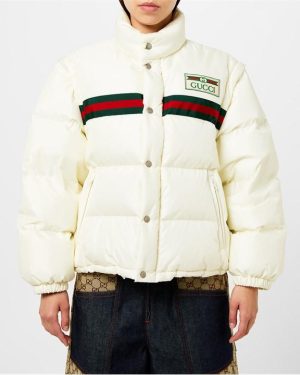 GUCCI 1921 Padded Nylon Web Bomber Jacket - White