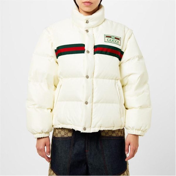 GUCCI 1921 Padded Nylon Web Bomber Jacket - White