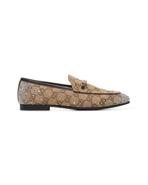 GUCCI | Beige crystal-embellished Jordaan loafers | Women | 35
