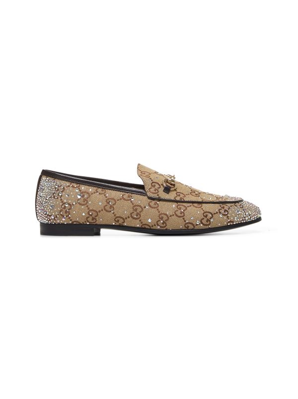 GUCCI | Beige crystal-embellished Jordaan loafers | Women | 35