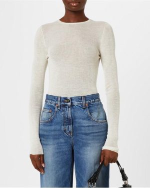 GUCCI Fine Knit Button Top - White