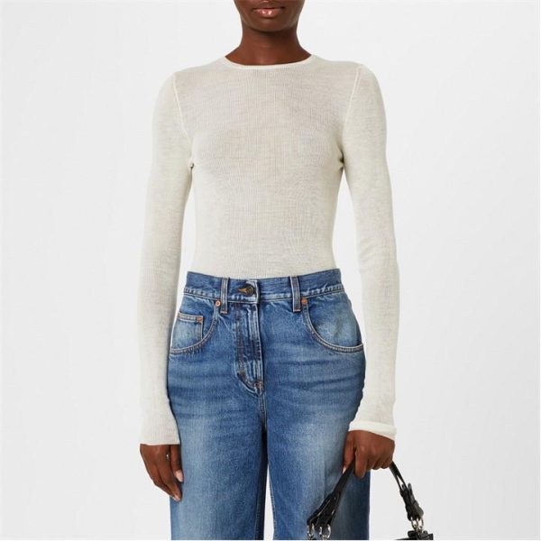 GUCCI Fine Knit Button Top - White