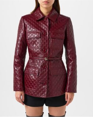 GUCCI Gg Embossed Leather Jacket - Red