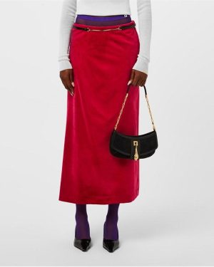 GUCCI Velvet Midi Skirt - Red