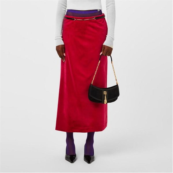 GUCCI Velvet Midi Skirt - Red
