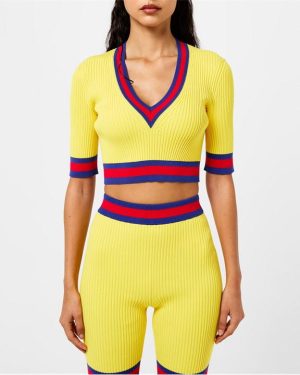 GUCCI Web Knit Crop Top Womens - Yellow