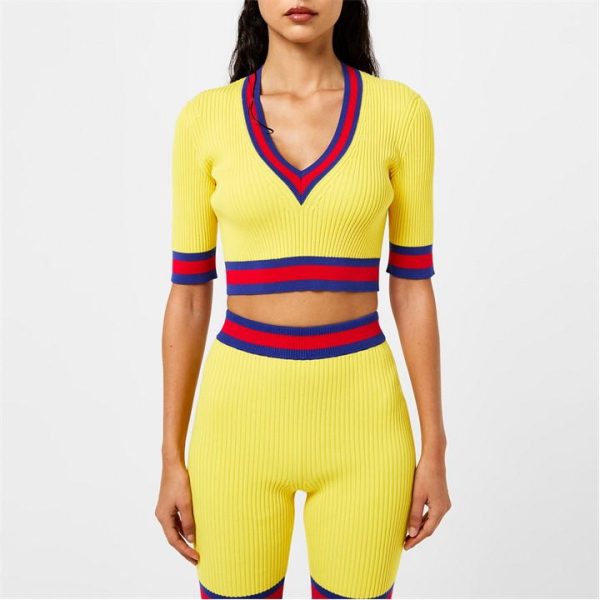 GUCCI Web Knit Crop Top Womens - Yellow