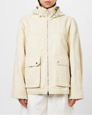GUCCI Women'S Jumbo Gg Canvas Cotton Puffer Jacket - White