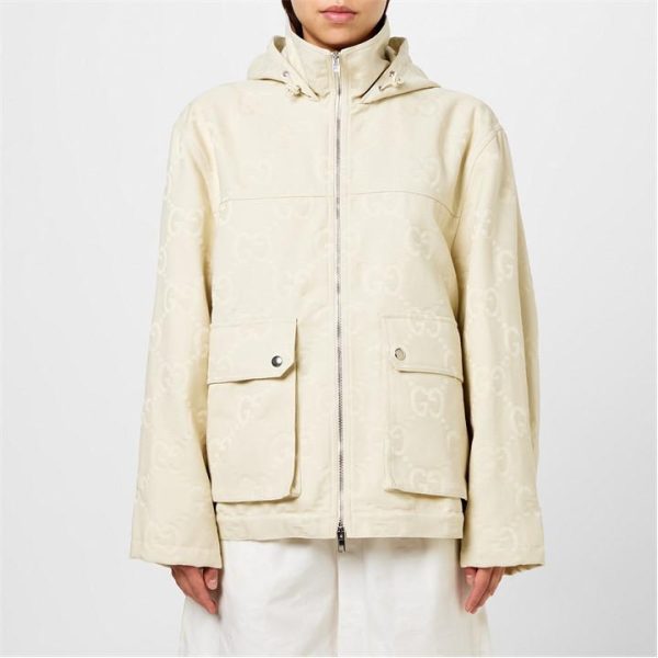 GUCCI Women'S Jumbo Gg Canvas Cotton Puffer Jacket - White