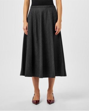 GUCCI Women'S Plain Wool Midi Skirt - Grey