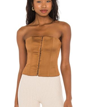 GUIZIO Satin Corset Top in Cognac. Size M, S, XS.