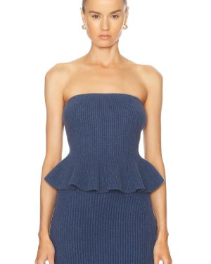 Gabriela Hearst Hoffman Peplum Top in Denim - Blue. Size L (also in S).