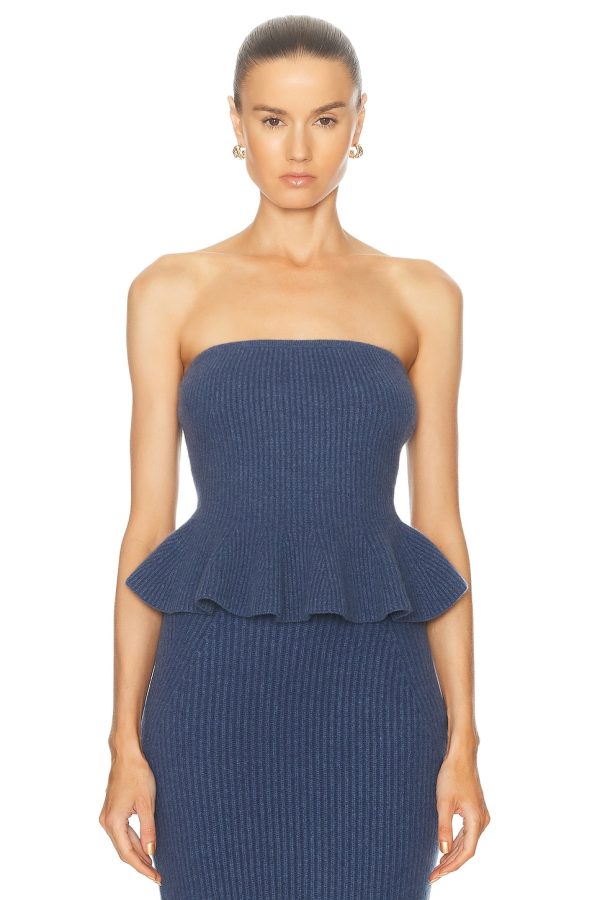 Gabriela Hearst Hoffman Peplum Top in Denim - Blue. Size L (also in S).