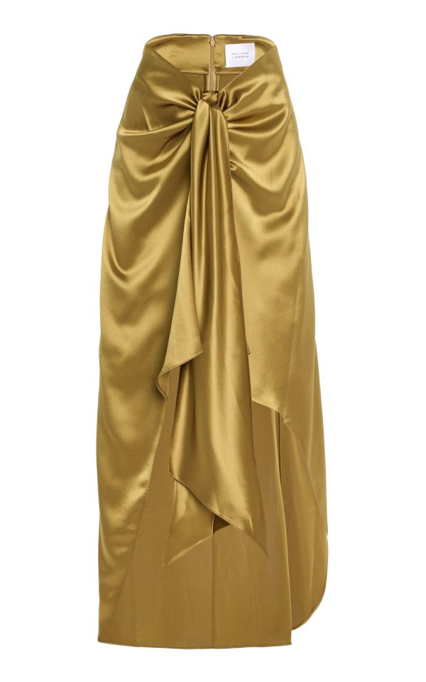 Galvan - De Lovie Satin Maxi Wrap Skirt - Green - FR 40 - Moda Operandi