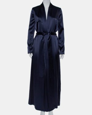 Galvan London Midnight Blue Satin Belted Trench Coat S