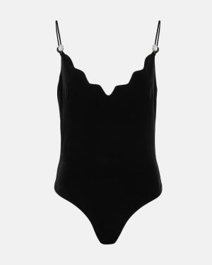 Galvan Scalloped velvet bodysuit