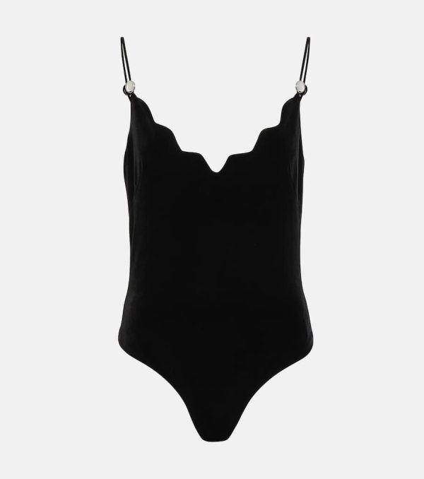 Galvan Scalloped velvet bodysuit
