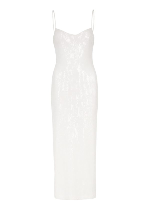 Galvan Verona White Sequin Midi Dress - 12