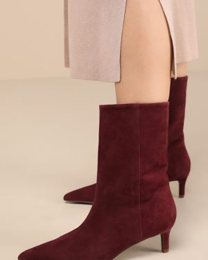 Game Changer Mahogany Suede Leather Pointed-Toe Mid-Calf Boots