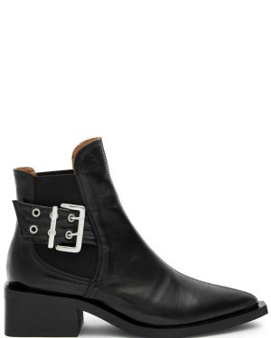 Ganni 50 Womens Black Buckle-embellished Faux Leather Chelsea Boots UK6 - 6