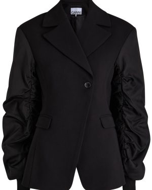 Ganni Bonded Crepe Blazer Jacket - Black - 38 (UK10 / S)