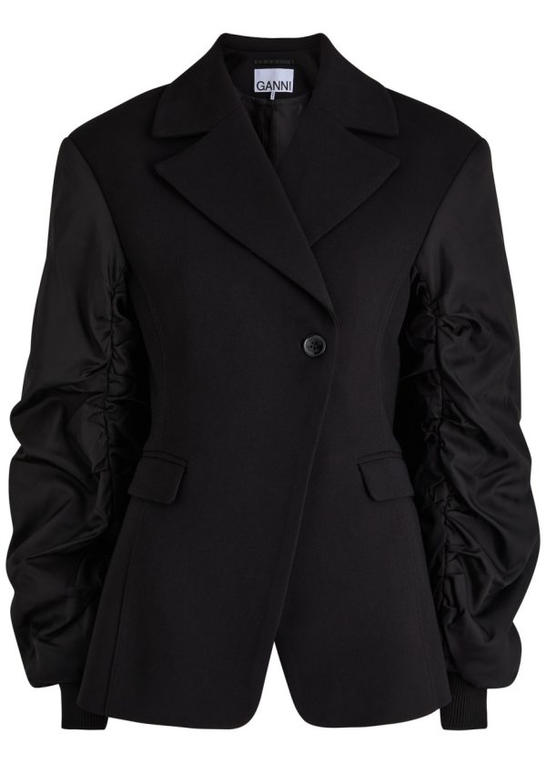 Ganni Bonded Crepe Blazer Jacket - Black - 38 (UK10 / S)