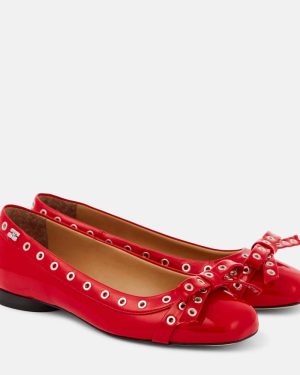 Ganni Bow-detail faux leather ballet flats