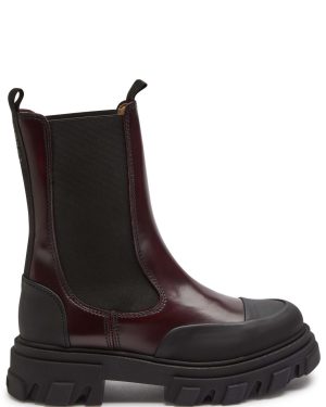 Ganni Cleated Leather Chelsea Boots - Black Red - 36 (IT36/ UK3)